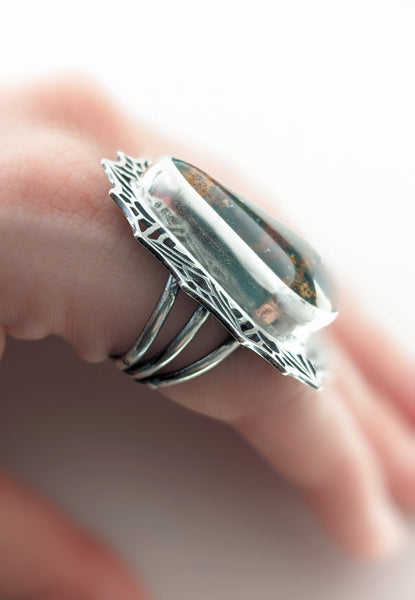 Mandala Bloodstone Ring, Size 8.5