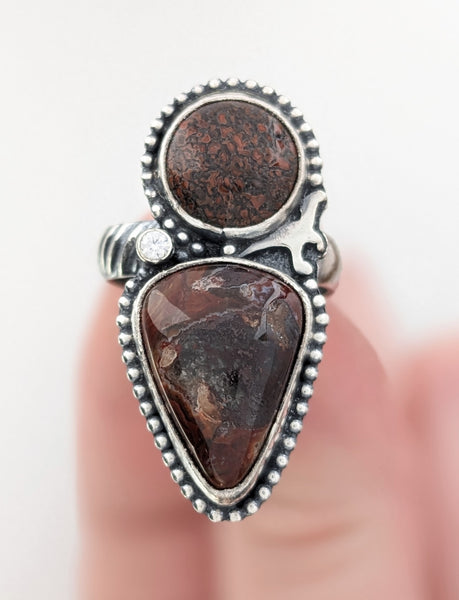 Dinosaur Bone and Banded Agate Ring, Size 6