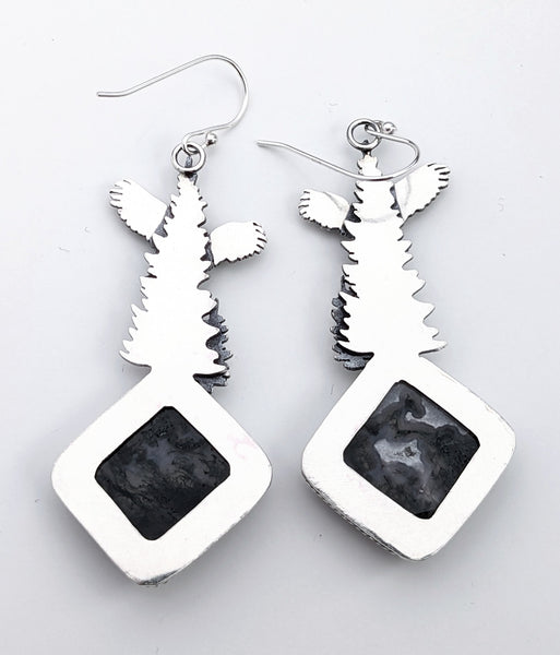 Moss Agate Owl Earrings