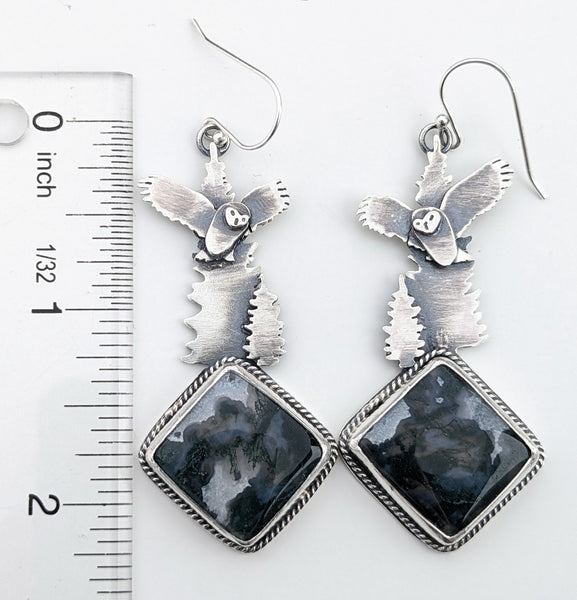 Moss Agate Owl Earrings