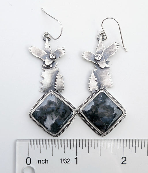 Moss Agate Owl Earrings