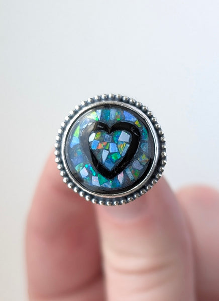 Mosaic Opal Heart Ring, Size 7