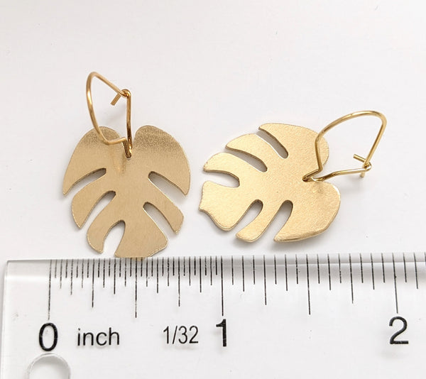Monstera Brass Earrings