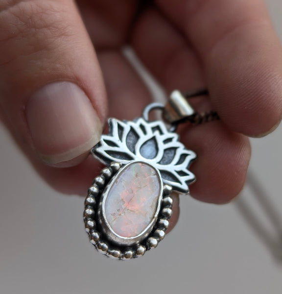Pink Opal Lotus Flower Necklace