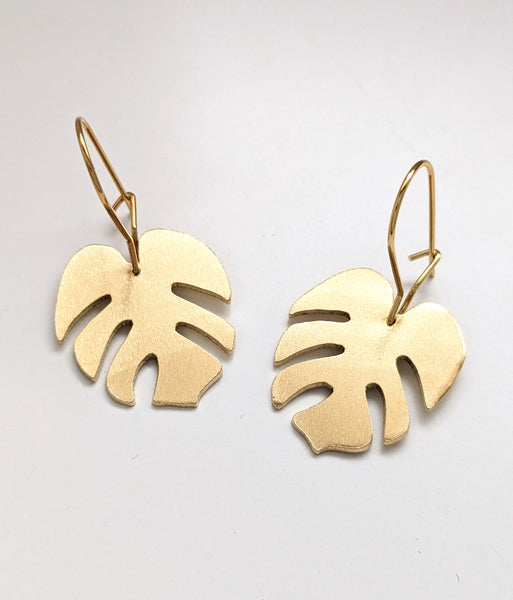 Monstera Brass Earrings