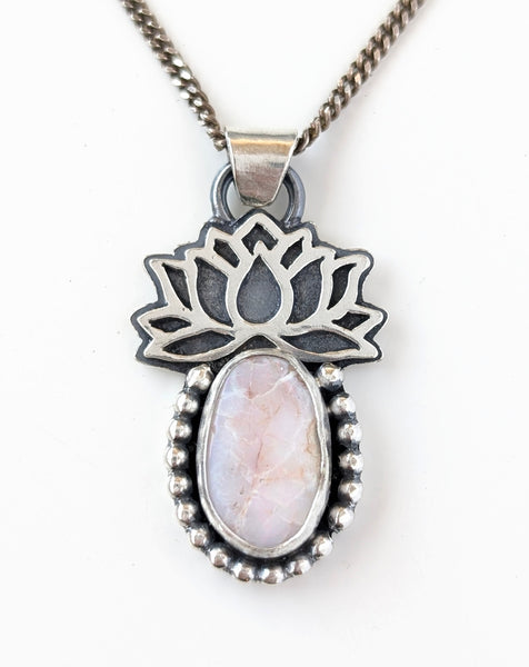 Pink Opal Lotus Flower Necklace