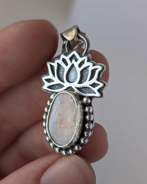 Pink Opal Lotus Flower Necklace