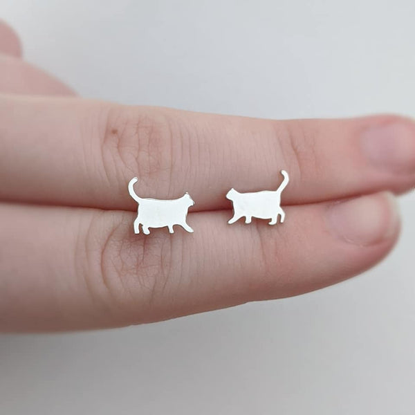 Sterling Silver Fat Cat Stud Earrings