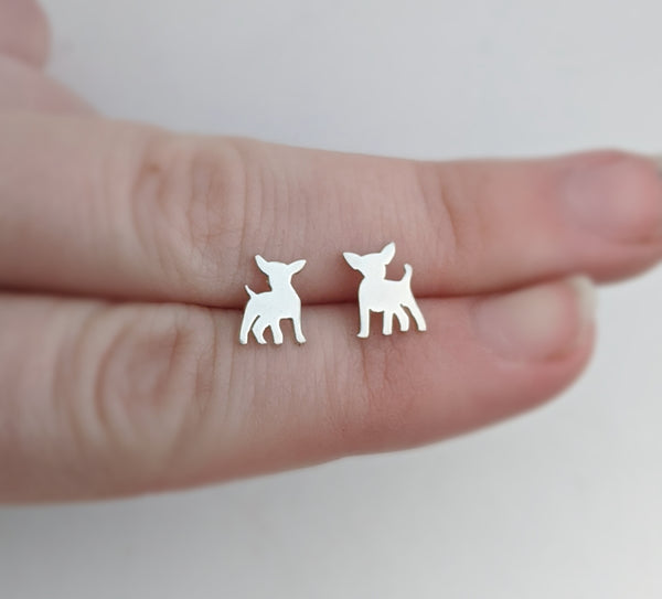 Sterling Silver Chihuahua Stud Earrings