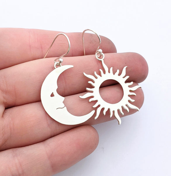 Sterling Silver Sun and Moon Earrings