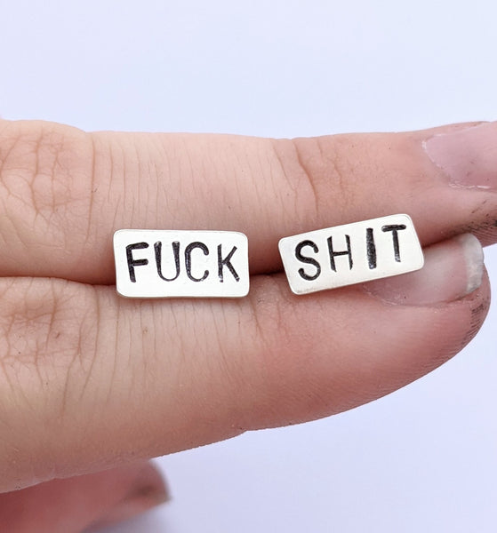 Sterling Silver Shit Fuck Earrings