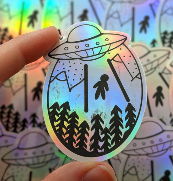 Holographic  Alien Abduction Sticker