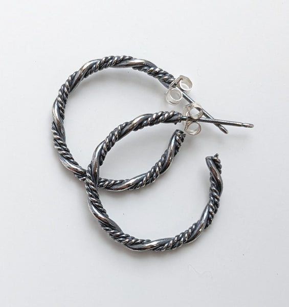 Sterling Silver Twisted Small Hoop Earrings