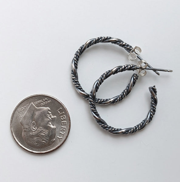Sterling Silver Twisted Small Hoop Earrings