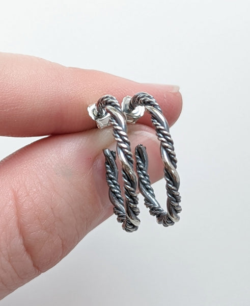 Sterling Silver Twisted Small Hoop Earrings