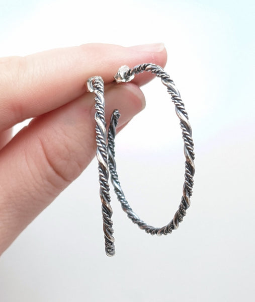 Sterling Silver Twist Hoop Earrings