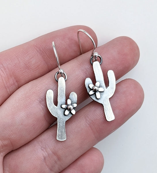 Sterling Silver Cactus and Flower Earrings