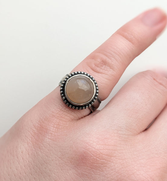 Sterling Silver Peach Moonstone Ring Size 6 US