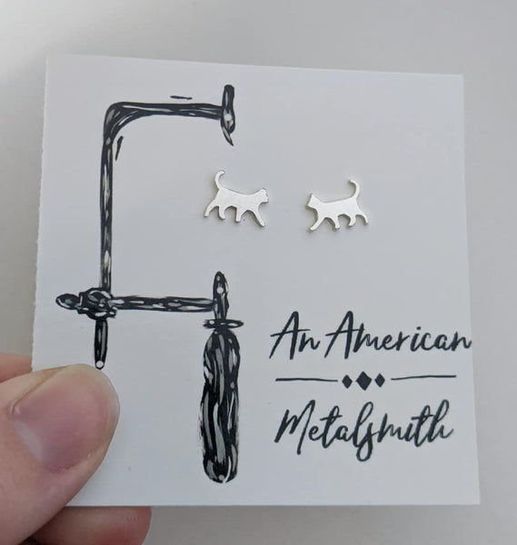 Sterling Silver Cat Stud Earrings