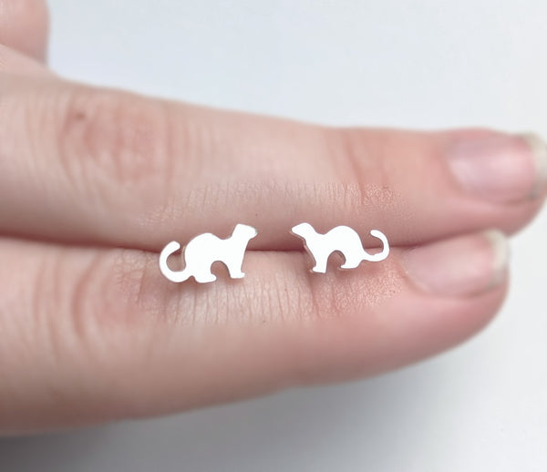 Sterling Silver Ferret Stud Earrings handmade by An American Metalsmith
