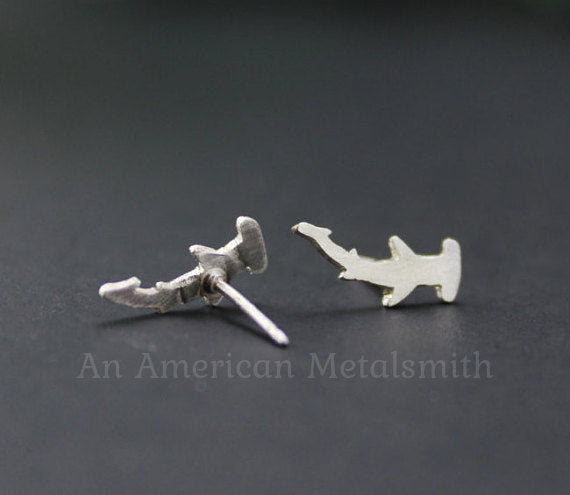 Sterling Silver Hammerhead Shark Earrings handmade by An American Metalsmith