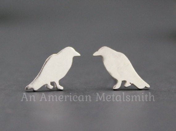 Sterling Silver Raven Earrings handmade by An American Metalsmith