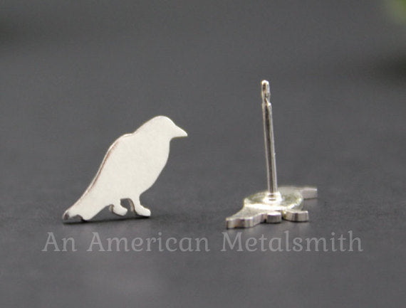 Sterling Silver Raven Earrings handmade by An American Metalsmith