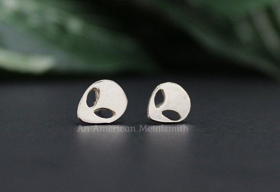Sterling silver space, alien earrings made by An American Metalsmith