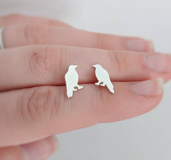 Sterling Silver Raven Earrings handmade by An American Metalsmith
