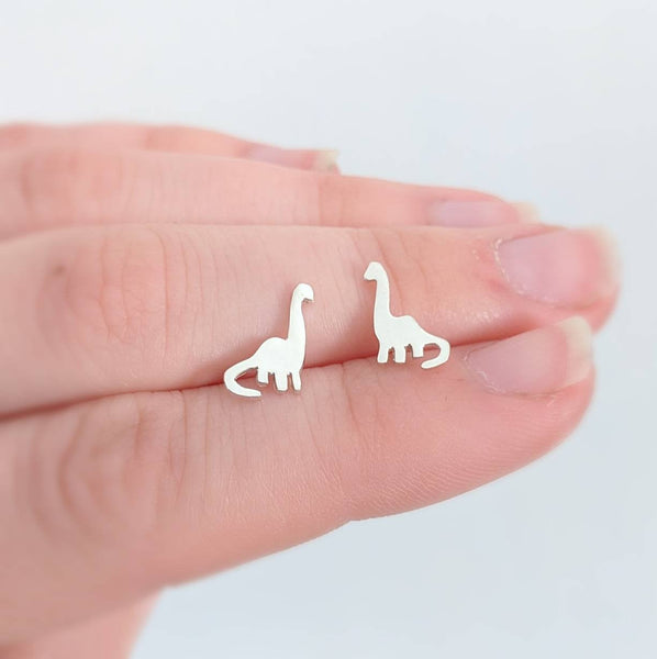 Sterling Silver Brontosaurus Dinosaur Earrings handmade by An American Metalsmith