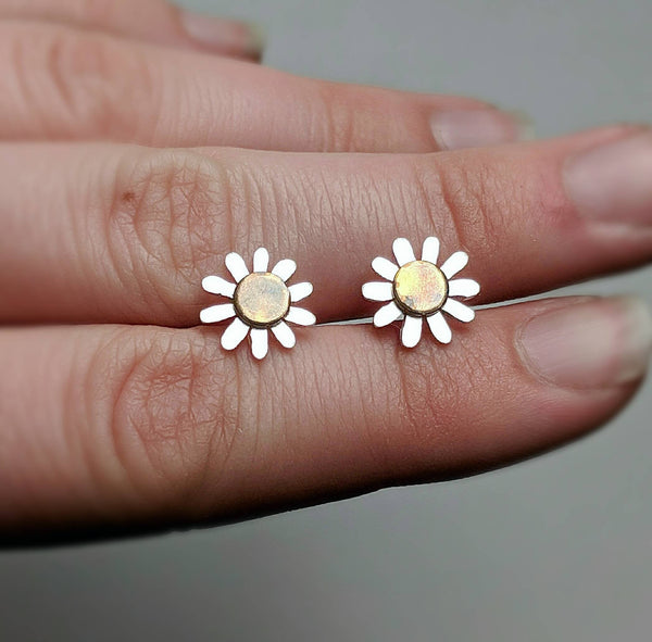 Sterling silver brass daisy earrings handmade by An American Metalsmith