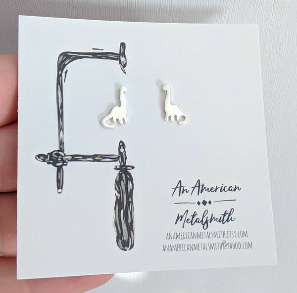 Sterling Silver Brontosaurus Dinosaur Earrings handmade by An American Metalsmith
