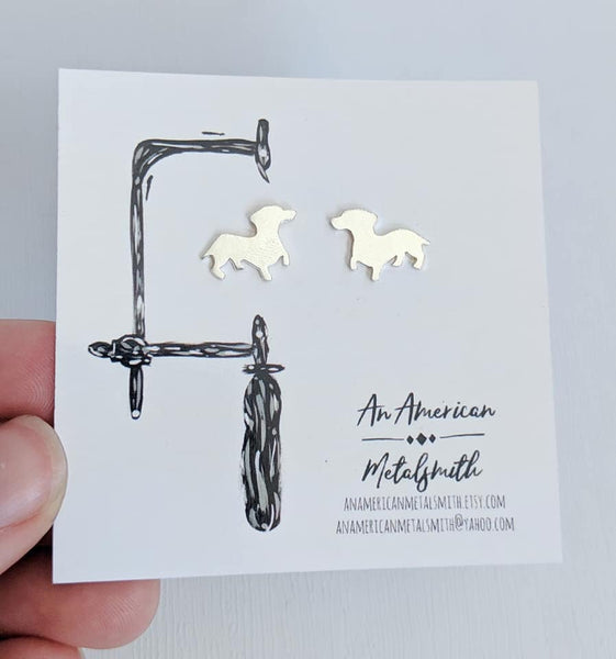 Sterling Silver Dachshund Earrings handmade by An American Metalsmith
