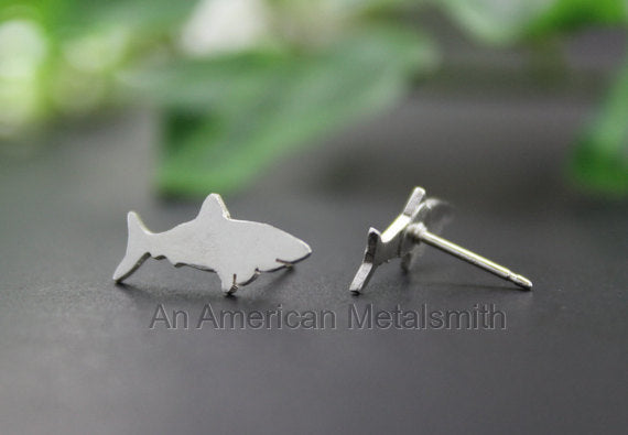 Sterling Silver Shark Earrings handmade by An American Metalsmith