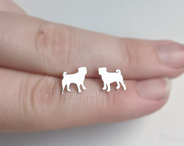 Sterling Silver Pug Earrings handmade by An American Metalsmith