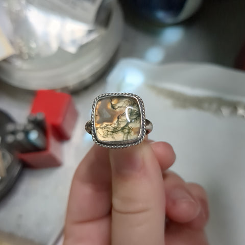 Custom Bracelet and Moss agate ring