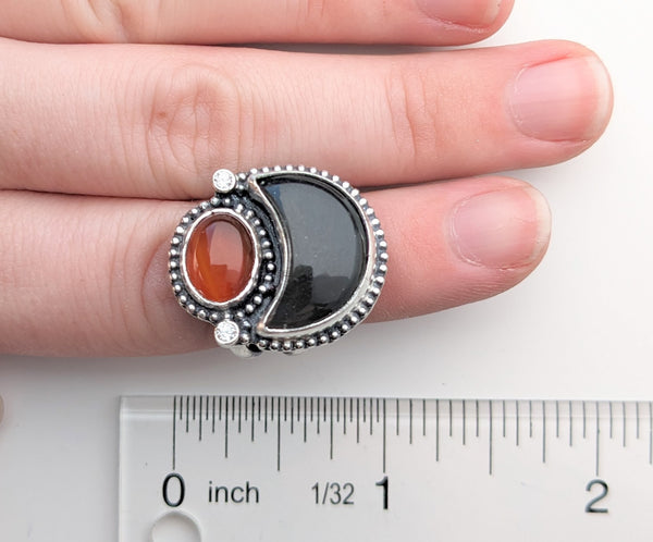 Carnelian and Gray Moonstone Ring Size 6.5