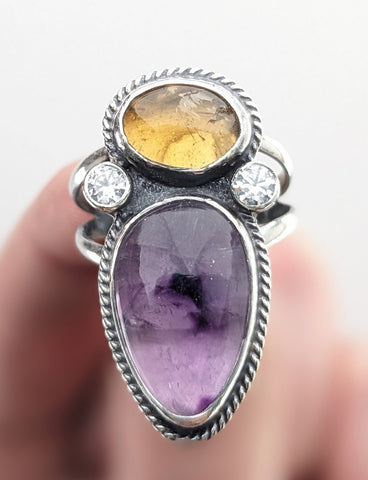 Citrine and Atomic Amethyst Ring Size 9.5