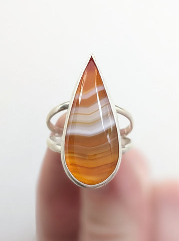 Orange Banded Agate Ring Size 9