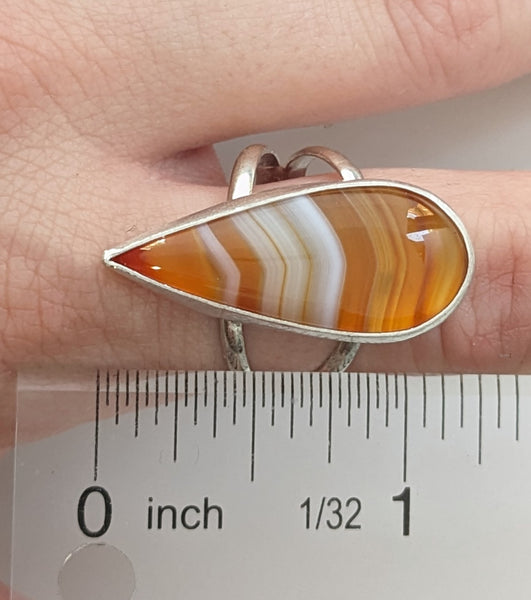 Orange Banded Agate Ring Size 9