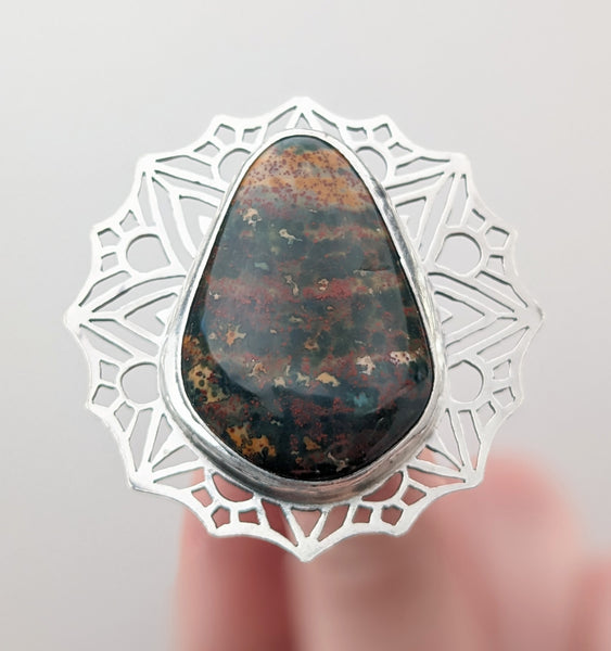 Mandala Bloodstone Ring, Size 8.5