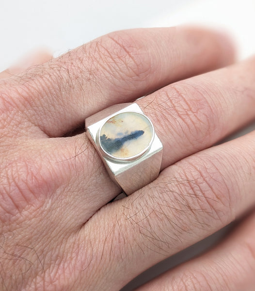 Dendritic Agate Signet Ring, Size 11