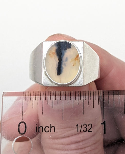 Dendritic Agate Signet Ring, Size 11