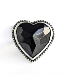 Black Onyx Heart Ring, Size 10.5