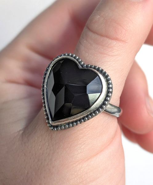 Black Onyx Heart Ring, Size 10.5