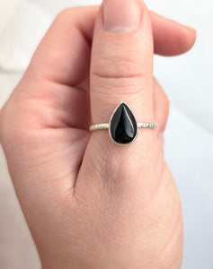 Black Agate  Stacking Ring, Size 9