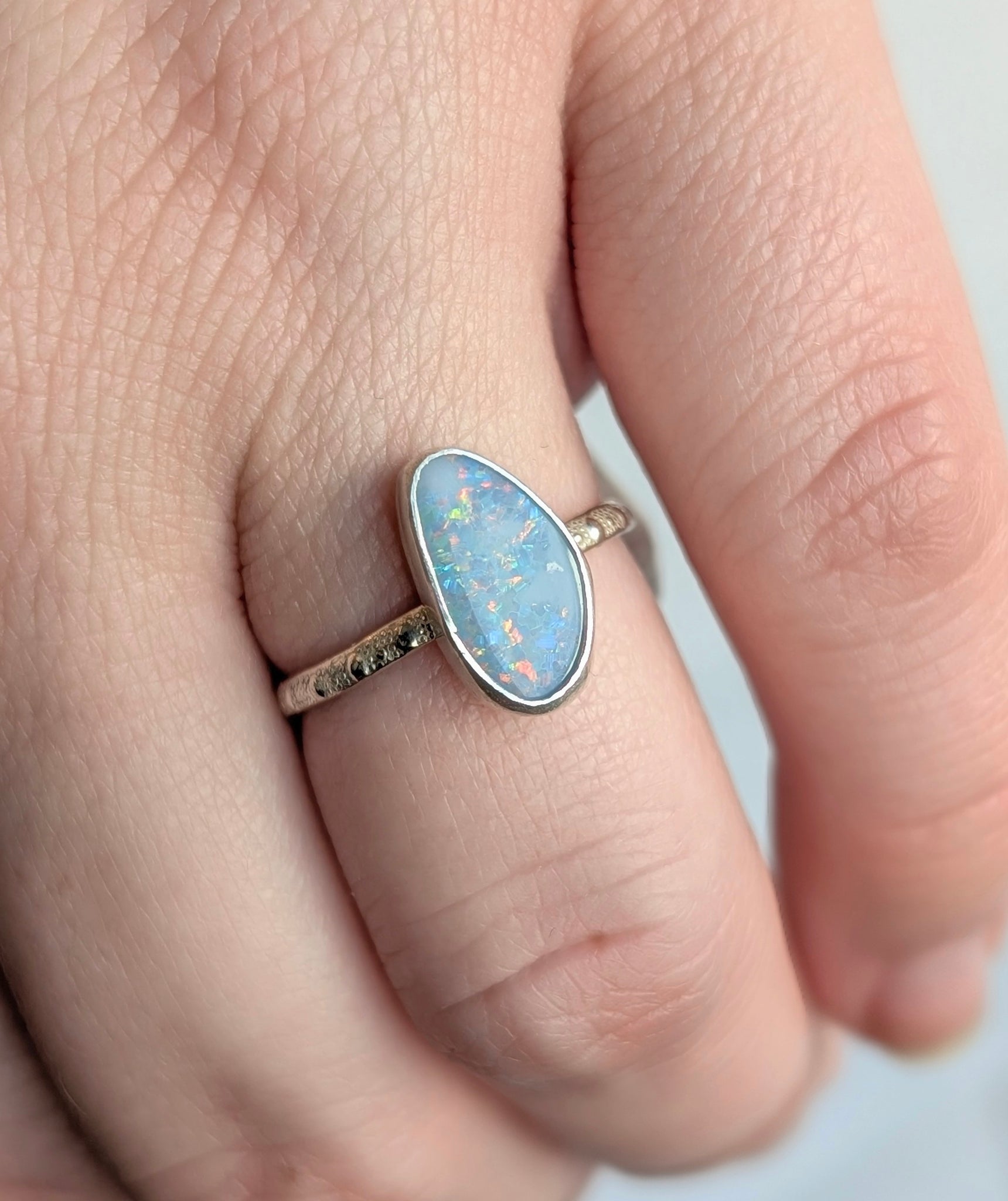 Boulder Opal Doublet Stacking Ring, Size 5.5