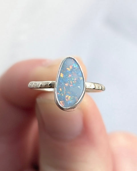 Boulder Opal Doublet Stacking Ring, Size 5.5