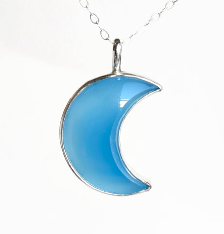 Blue Chalcedony Moon Necklace