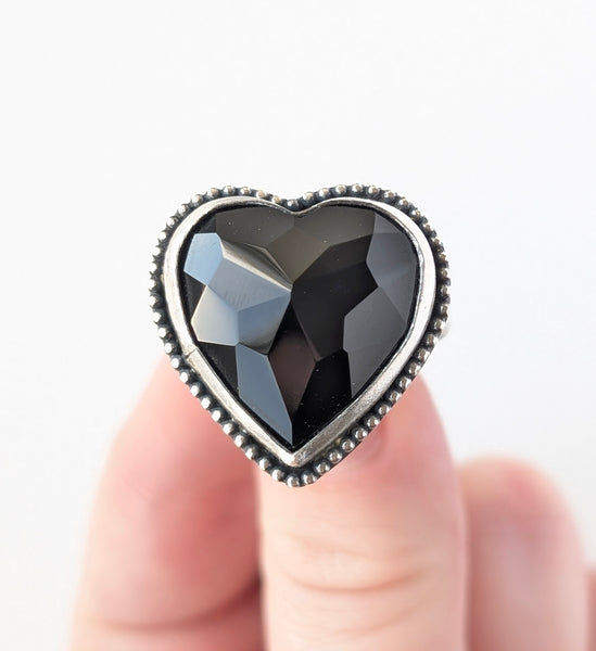 Black Onyx Heart Ring, Size 10.5